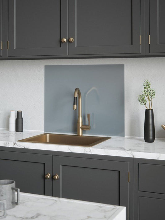 A lifestyle image of House Beautiful Pewter Self-adhesive Glass Splashback