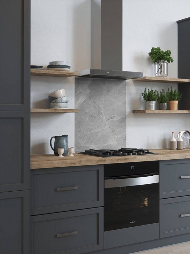 An Image of House Beautiful Pietra Grey Self-adhesive Glass Splashback