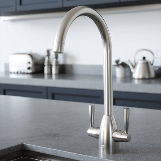 Vibrance Twin Lever Mono Nickel Kitchen Mixer Tap - 12 Handle Finishes